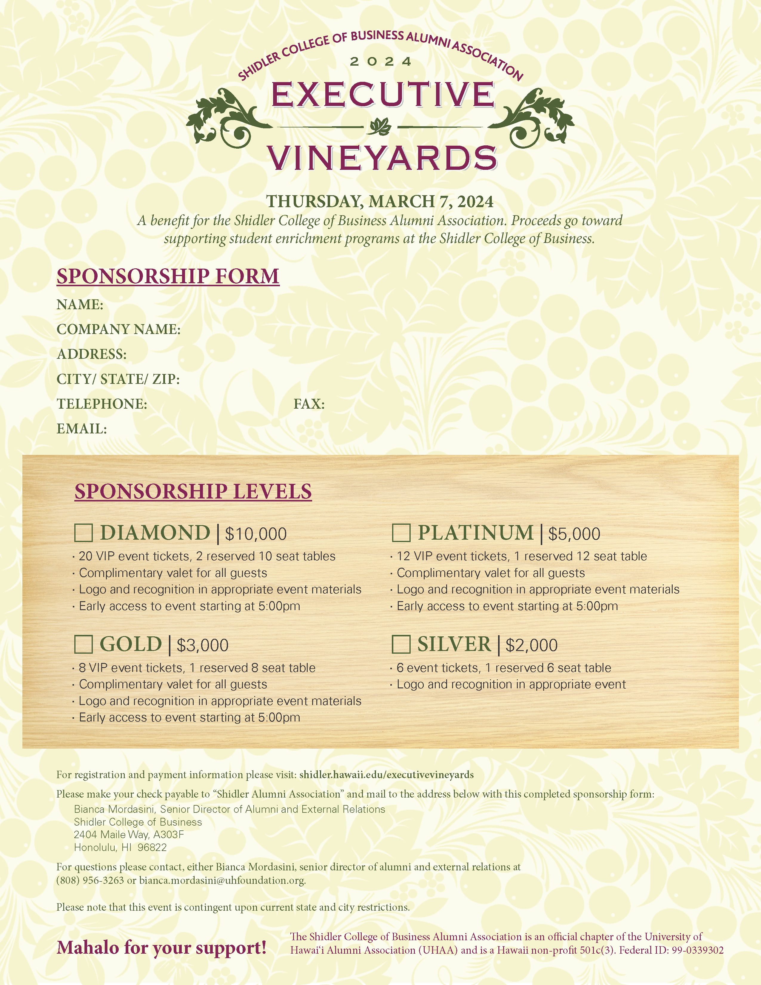 Screenshtot of this year's Executive Vineyards Flyer.