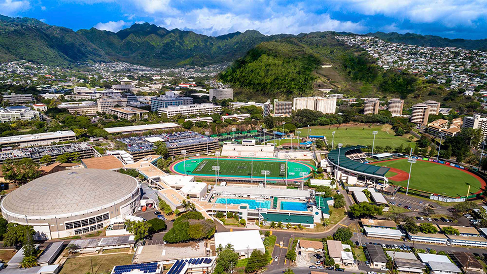 Aerial photo of the University of Hawaii at Manoa Campus. It's beautiful.